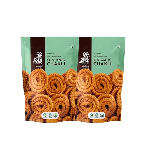 Image of Pure & Sure Organic Chakli Snack 240gm | Delicious Crunchy Namkeen & Snacks | Ready to Eat Tea Time Snacks, Cholesterol Free, No Trans Fats, No Preservatives (120G X pack of 2)