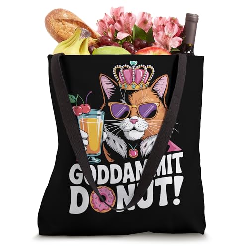 Bolso tote divertido con diseño de gato y frase 'Goddammit Donut' miniatura 4