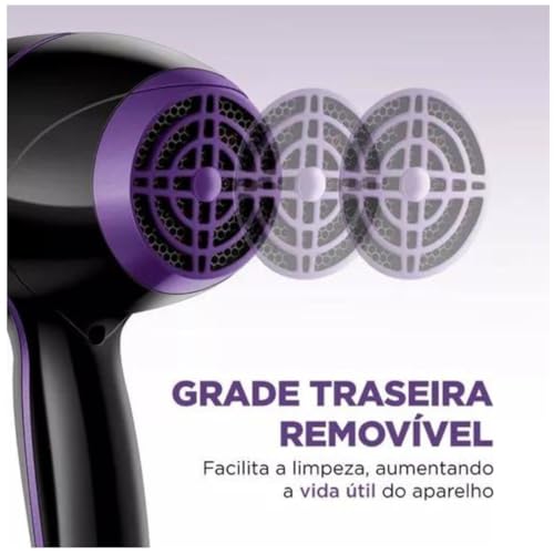 Secador De Cabelo Com Difusor Cachos Mondial Black Purple Tourmaline Ion 2000W - 220v