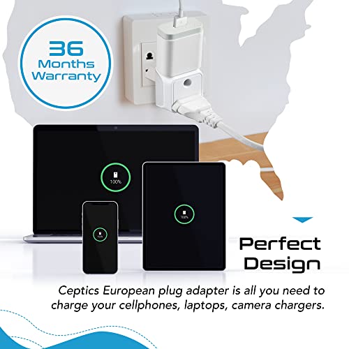 Image of Ceptics India to Europe Travel Adapter A- 2 in 1 Germany,France Smartphone Adapter-Type C-Ce Certified-Rohs Compliant A- White-1 Pack