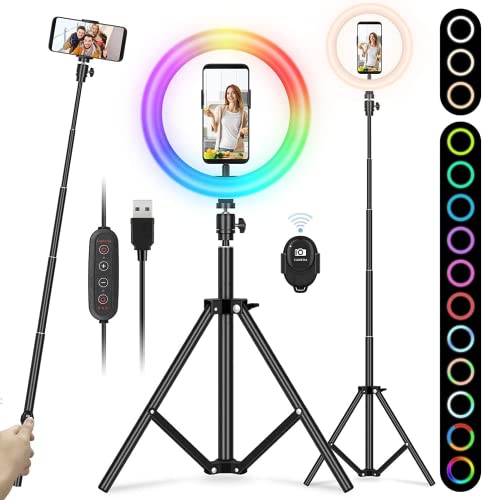 YISSVIC 10" Ring Light Anneau Lumière RGB 26 Couleurs 10 Niveaux de Luminosité avec Trépied Réglable Télécommande pour Selfie Youtube Vidéo Cover