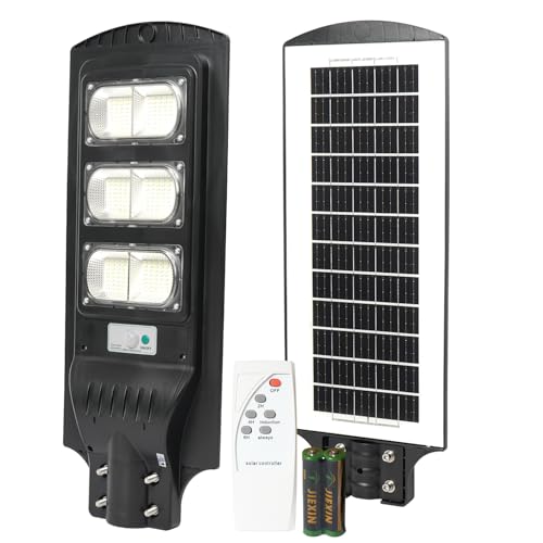 Image of Gigawatts 240 LED 90W Solar Street Light with Remote Control High Power 10Ah Battery Inbuilt 15W Solar Panel IP65 Water Resistant Outdoor Lamp for Wall Pathway Garden and Patio (1Pc, Cool White)