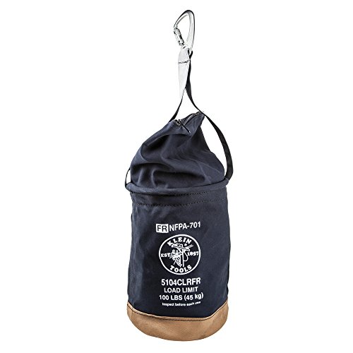 Klein Tools 5104CLRFR Flame-Resistant Top Closing Canvas Bucket Made of No. 4 Canvas, Stitched and Riveted with Double-Reinforced bottom