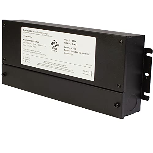 Image of 12v UL Listed 300w Triac Dimmable Driver 100V - 277V AC Input Transformer Constant Voltage Power Supply Compatible with Lutron, Leviton AC Wall Dimmer for LED Strip Light (12v 300w)