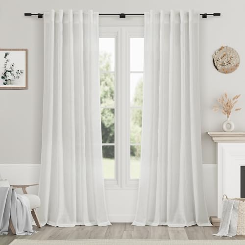 Image of Linen Curtains W40xL84 Inch Long 7ft for Living Room Off White