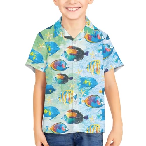 Kids Hawaiian Shirt Short Sleeve Casual Button Down Beach Aloha Shirt for Kids in 3t to 16 Years