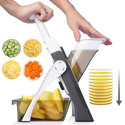 QieCai Vegetable Mandoline Slicer Adjustable Thickness 0.1-8 mm, Potato Chip Slicer, Mandoline Food Fruit Slicers For Kitchen, Faster Slice for Potato, Cucumber, Carrot, Lemon, Garlic