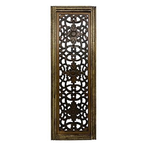 TUP The Urban Port Floral Hand Carved Wooden Wall Panels, Assortment of Two, Rustic Brown