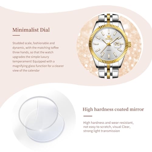 Image of OLEVS Womens Watches Diamond Luxury Dress Gold Wrist Watch Stainless Steel Waterproof Luminous Date