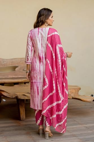 Image of MIRCHI FASHION Pure Cotton Women Straight Embellished Ajrakh Print Kurti Set with Dupatta and Pant