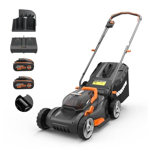 WORX Tondeuse à Gazon sans Fil 40 V (2 x 20 V) Max 40cm WG734E Idéale pour Un Jardin jusqu'à 500m², Powershare, 4 Ah, Technologie IntelliCut Hauteur de Coupe 20-80mm