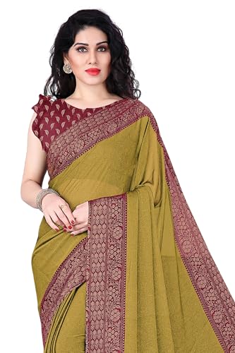 Image of MIRCHI FASHION Saree for Woman Chiffon Georgette Solid with Contrast Border | Lightweight Daily Wear Women's Sari and Printed Blouse Piece