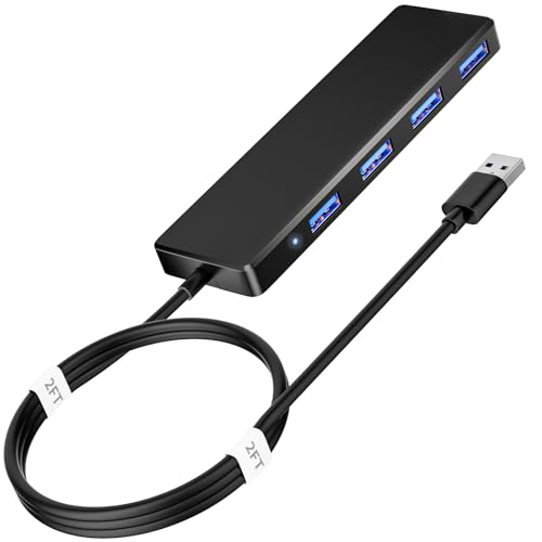 USB 3.0 Hub, 4 Ports USB A Splitter Ultra Slim