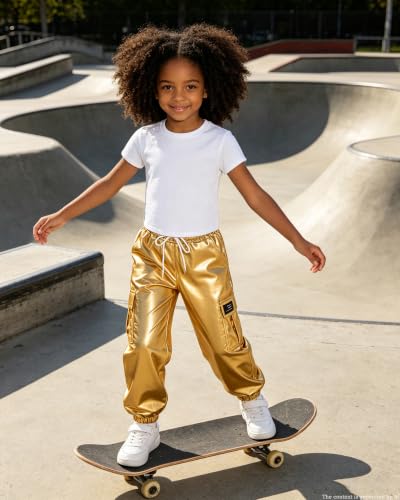 Image of Betusline Girls 2 Piece Summer Outfits,Kids Casual Short Sleeve Crop Top & Cargo Jogger Pants Sets,4T-14Y