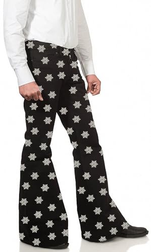 Men's Relaxed Vintage Snowflake 60s 70s Bell Bottom Stretch Fit Classic Flared Flares Retro Disco Denim Jeans Pants4