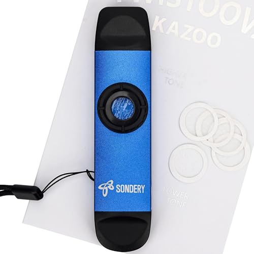 Sondery Professionelles Kazoo Doppelkopf-Kazoo aus Metall mit hoher niedriger Tonhöhe und 5 Membranen Jam zusammen mit Gitarre Ukulele Violine und mehr Blau