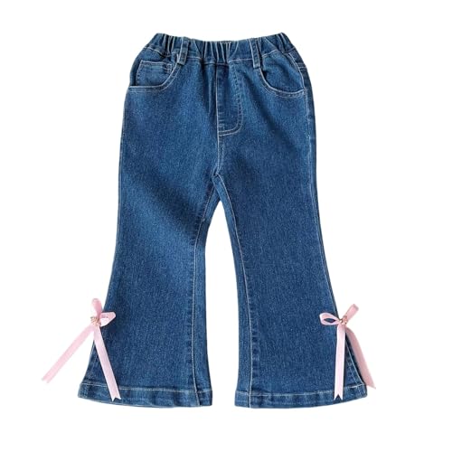 Toddler Girls Flare Jeans Denim Pants Elastic Waisted Trousers Casual Bell Bottom Pants with Pockets (Blue, 5-6 Years)