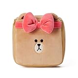 Line Friends CHOCO Character Plush Makeup Pouch Cosmetic Bags Travel Toiletry Bag for Women, Beige