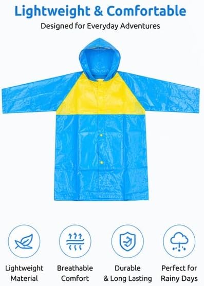 Image of CubsDen Kids Waterproof Raincoat for Boys & Girls | Full-Length Hooded Rain Coat | Lightweight Durable School Rainwear | Bright Color Outdoor Rain Jacket for Children