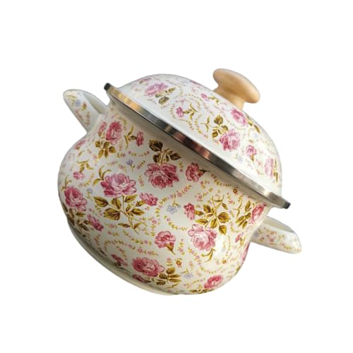 Healifty Pentola da Cucina Smaltata Fondo Piatto 18 Cm Manici per Zuppe, Stufati e Noodles, Resistente al Calore per Uso Domestico e Cucine Tradizionali