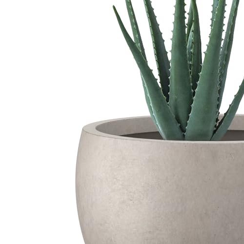 Kante 19.9",15.7",11.8" Dia Round Concrete Planter Set of 3, Outdoor/Indoor Large Bowl Plant Pots with Drainage Hole and Rubber Plug for Garden Patio Balcony Home, Weathered Concrete - Thumbnail 7