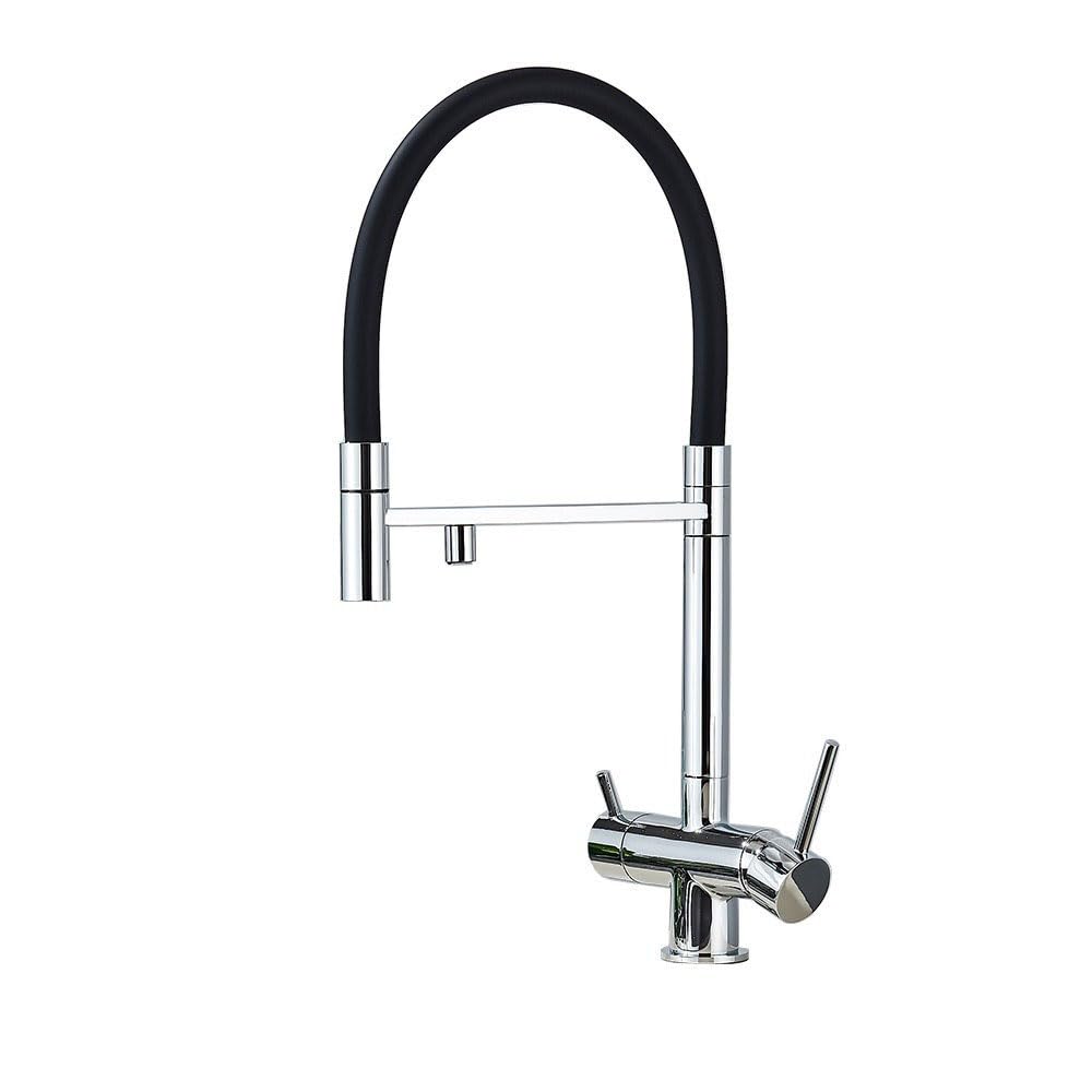BHFPFZA Three-Way Kitchen Sink Water Filter Tap Swivel Spout Mixer with Dual Handles Brass Construct Ch h – Ideal for Pure Drinking Water Supply