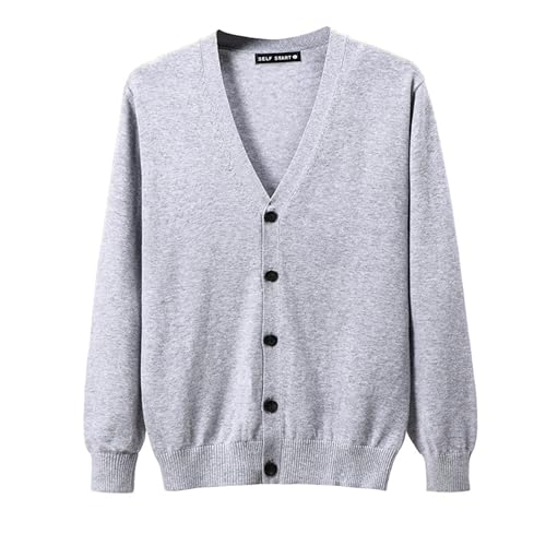 Mens Casual Soft Comfortable Sweater Ribbed Hem Cuff Cardigan Button Lightweight V-Shaped Topcoat 1