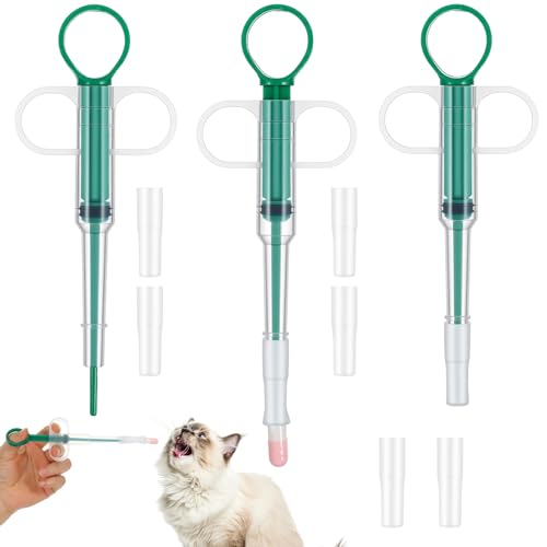 Grevosea 3 Pcs Pet Pill Shooter, Cat Pill Shooter with Soft Tip Pill Popper for Cats Dogs Pill Pusher Feeding Tool Accessories for Small Animals (Green)