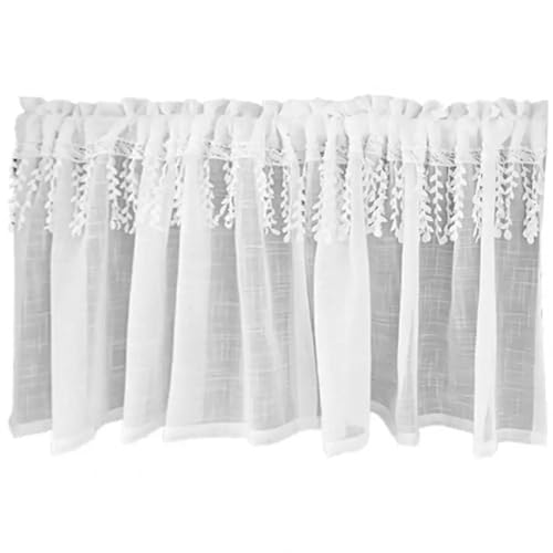Cortinas de cocina de lino antirreflejos cenefa blanca semitransparente rústica 5