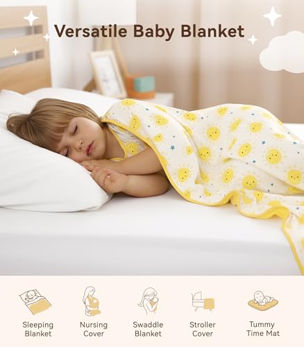 Image of Premium Baby Blankets, Soft Viscose from Bamboo Blanket for Boys and Girls, Nursery Crib Bedding Quilt for Newborn and Toddler, Cooling for Hot Sleepers, 50'' x 50'' Sun