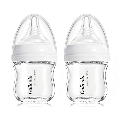 Gulicola Small Glass Baby Bottle, 3 oz, 2 Pack