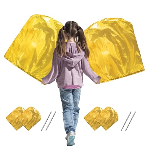 4 Pcs Set 32 inch Praise Dance Worship Flags with Scalable Rod for Adult Outdoor Practice Performance Semicircle Praise Church Flags for Worship Dance Gold