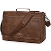 RAINSMORE Leather Messenger Bag Men, PU Vintage Laptop Bag,15.6 Inch Waterproof Briefcase,Retro Satchel Computer Bag for Work School Office (Brown)