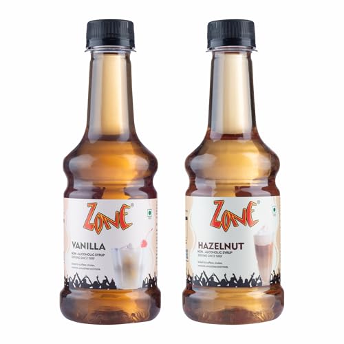 Image of Zone Vanilla & Hazelnut Flavoured Syrup Combo | 300 ml x 2 Bottles | Cafe Style Coffee Syrup for Latte, Cappuccino, Cold Coffee, Milkshakes & Desserts