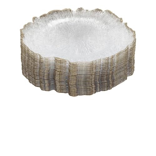 25 Platos Redondos Transparente con Borde Dorado 12.6 pulg miniatura 1