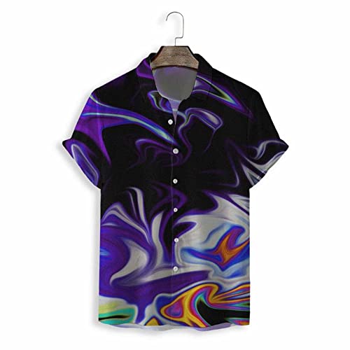 Camisas Manga Corta Hombre, Camisa Hawaiana De Verano para Hombre Moda Negra con Estampado De Arte Abstracto Camisa De Playa De Manga Corta Botón Casual Camiseta De Fiesta De Secado Rápido Camiset Cover