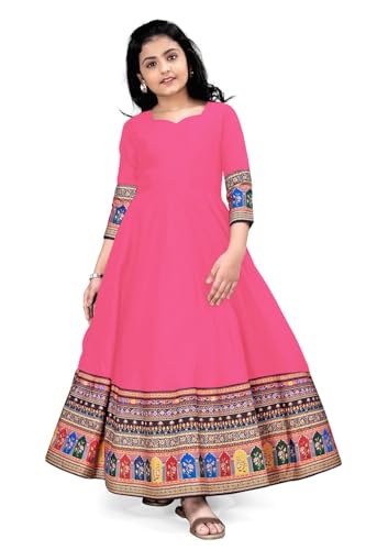 Image of Cotton Silk Long Anarkali Kurta for Girls