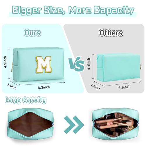 TOPEAST-Preppy-Makeup-Bag-Personalized-Initial-Bags-with-Zipper-Cute-Makeup-Pouch-PU-Leather-Waterproof-Cosmetic-Bag-Birthday-Gift-For-Daughter-Preppy-Things-For-Girls-Blue-A