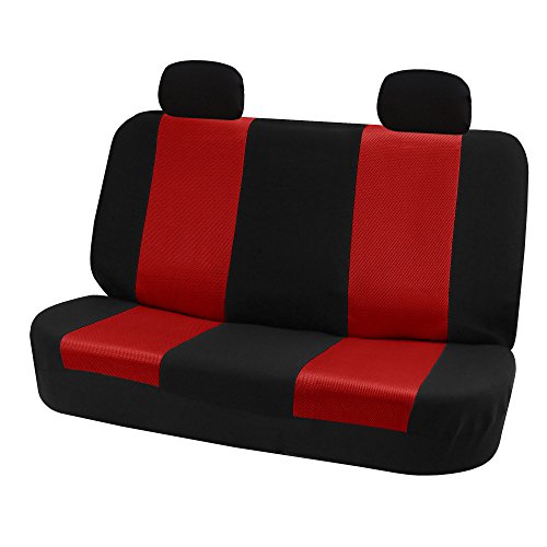 TLH Classic Cloth Automotive Seat Covers Rear Set Only, Split Bench Compatible Red Universal Fit Car Seat Protector for Cars, Auto, Trucks, SUV