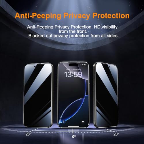 Image of OneFish Privacy Screen Protector for IPhone 16 Plus Anti-Spy Tempered Glass Dust-Free Bubble-Free Anti-Fingerprint 9H Scratch Protection & Hassle-Free Installation Frame [2-Pack]
