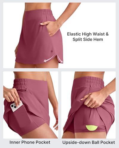 Image of G4Free A Line Golf Skirts for Women 15'' Elastic High Waisted Tennis Skorts Soft Casual Athletic Inner Shorts 4 Pockets