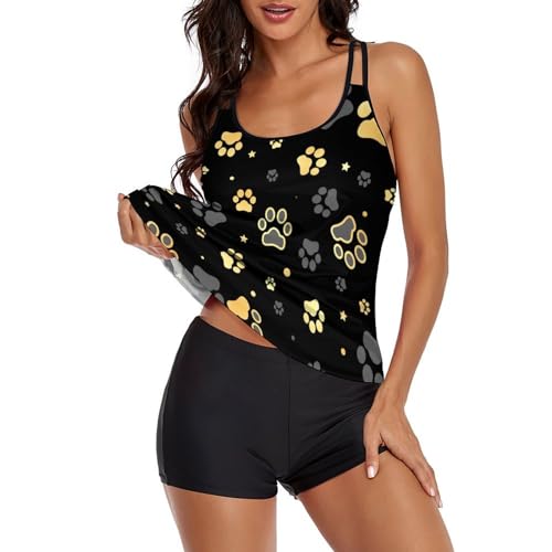 Ensemble bikini avec short de garçon imprimé patte de chien en or chic - 2
