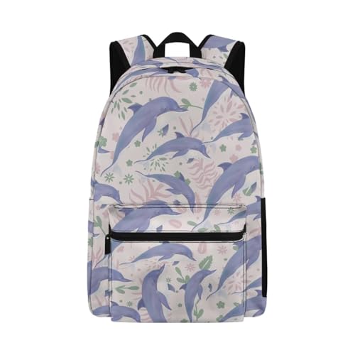 Dolphin Flower Cute Backpack For Unisex Kids Sea Animal 17 Inch Elementary School Backpack Rucksack Daypack