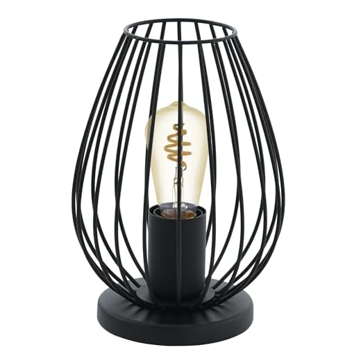 EGLO Tischlampe Newtown, 1 flammige Vintage Tischleuchte, Nachttischlampe aus Stahl, Farbe: Schwarz, Fassung: E27, inkl. Schalter