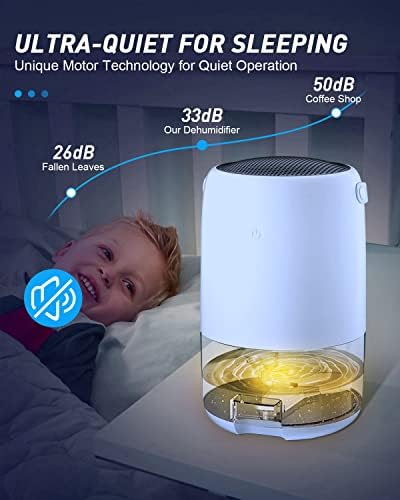 Trongle Dehumidifier 1100ml, 323 Sq.Ft Ultra Quiet Portable Dehumidifier for Drying Clothes, Dehumidifiers with 7 Coloured LED Light & Auto Off Function, for Home, Bedroom, Closet, Wardrobe, Bathroom