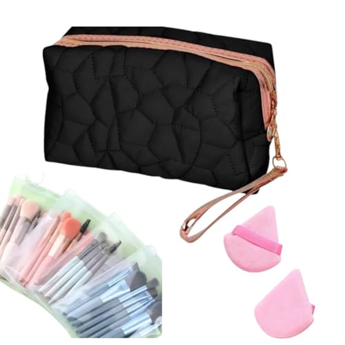 Kit de Maquiagem Completo com Necessaire Feminina – Estojo de Maquiagem com Pincéis Profissionais e Esponjas – Ideal para Viagem, Organização e Presente (PRETA)