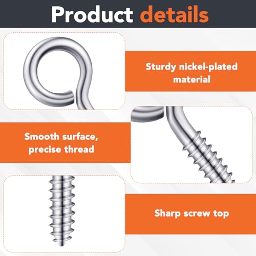 250 Pcs Eye Hook Screw, Screw Eyes 0.75"-1.75" Eye Bolts 9 Size Heavy Duty Eyelet Screw Nickel Plated Self Tapping Screws for Picture Frame