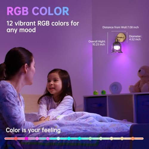 Image of Shenmoyl Vintage Battery Operated Wall Sconces Set of Two, Rechargeable Battery Powered Wall Sconces with Remote Control, Wireless Dimmable LED Light for Bedside Bathroom Living Room (Green Lily)
