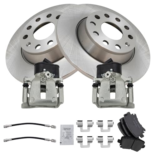 Image of TRQ Rear Brake Pad and Rotor Set Ceramic Calipers Compatible with 2009-2016 Volkswagen CC 2009-2017 Tiguan 2018 Tiguan Limited