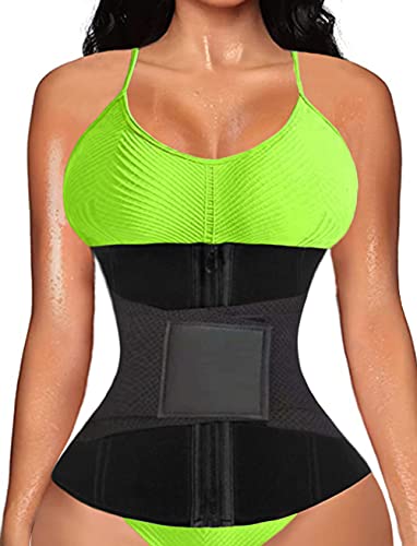 Manladi Zipper Waist Trainer for Women Weight Loss Everyday To Lose Belly Fat (Black-1 Elastic Belt-Detachable, Medium)